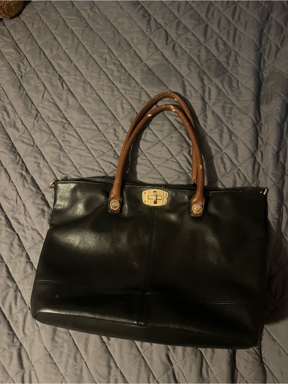 Charming Charlie Black Shoulder Bag with Brown Handles